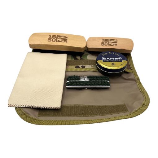 Picture of 1850 - Boot Care Kit - Black Polish - Polishing Cloth - Brushes x 2 - Trouser Twists x 2